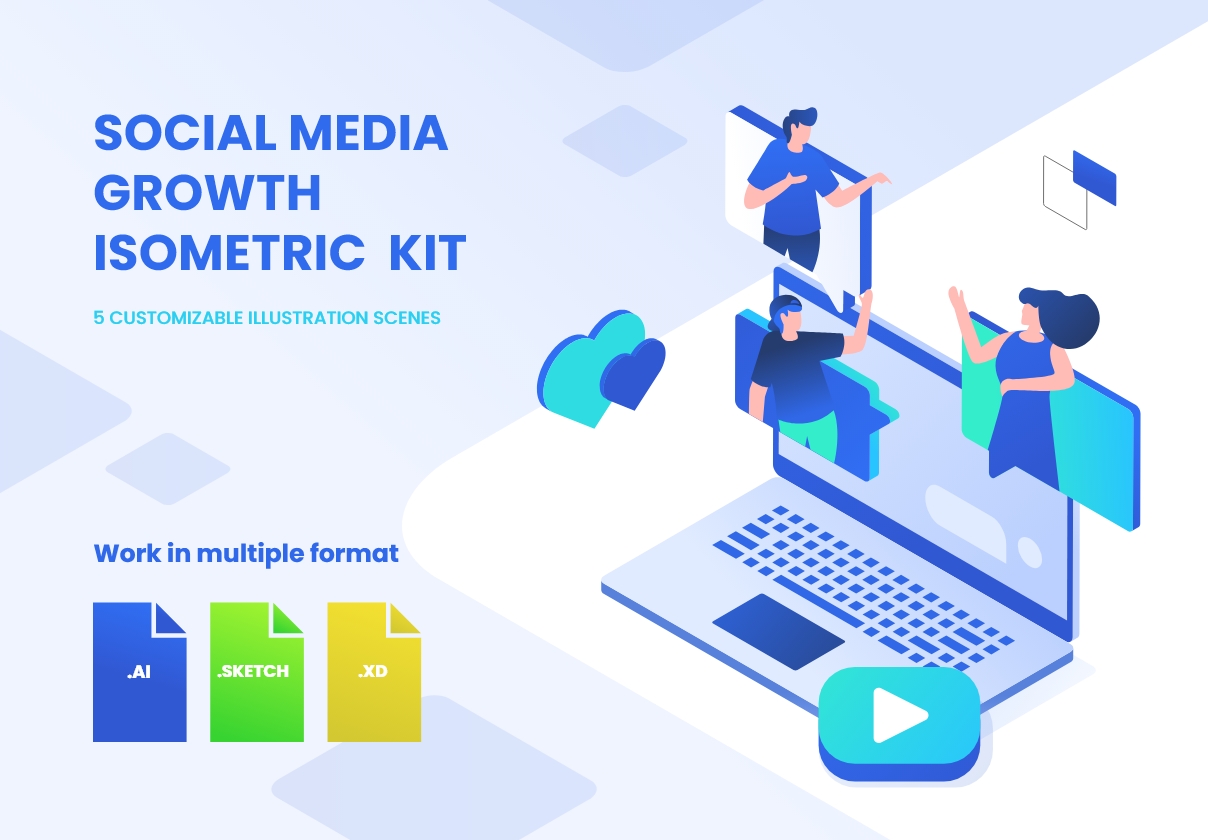 Social Media Growth Isometric Kit (5 Scenes)