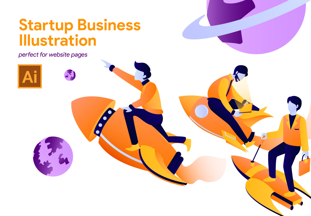 5 Startup Business Illustration with Space Theme