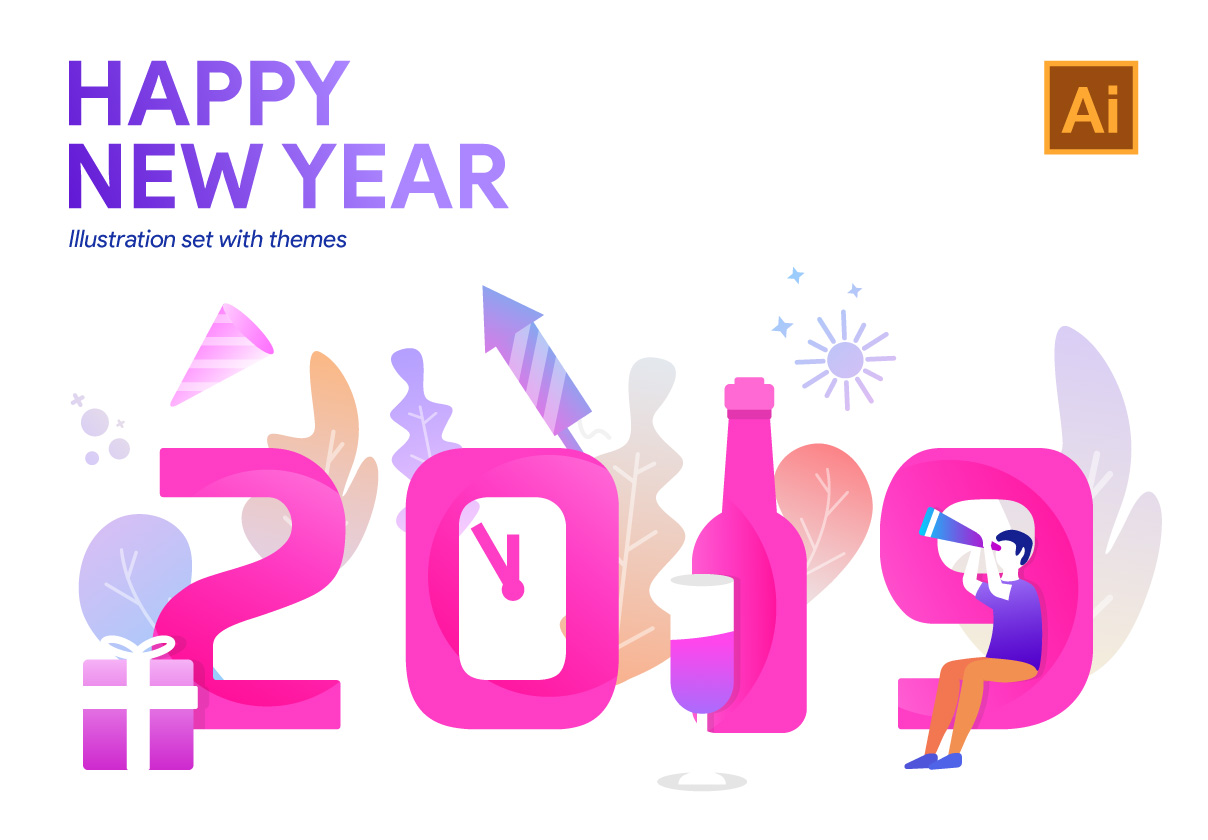 5 Happy New Year 2019 Illustration