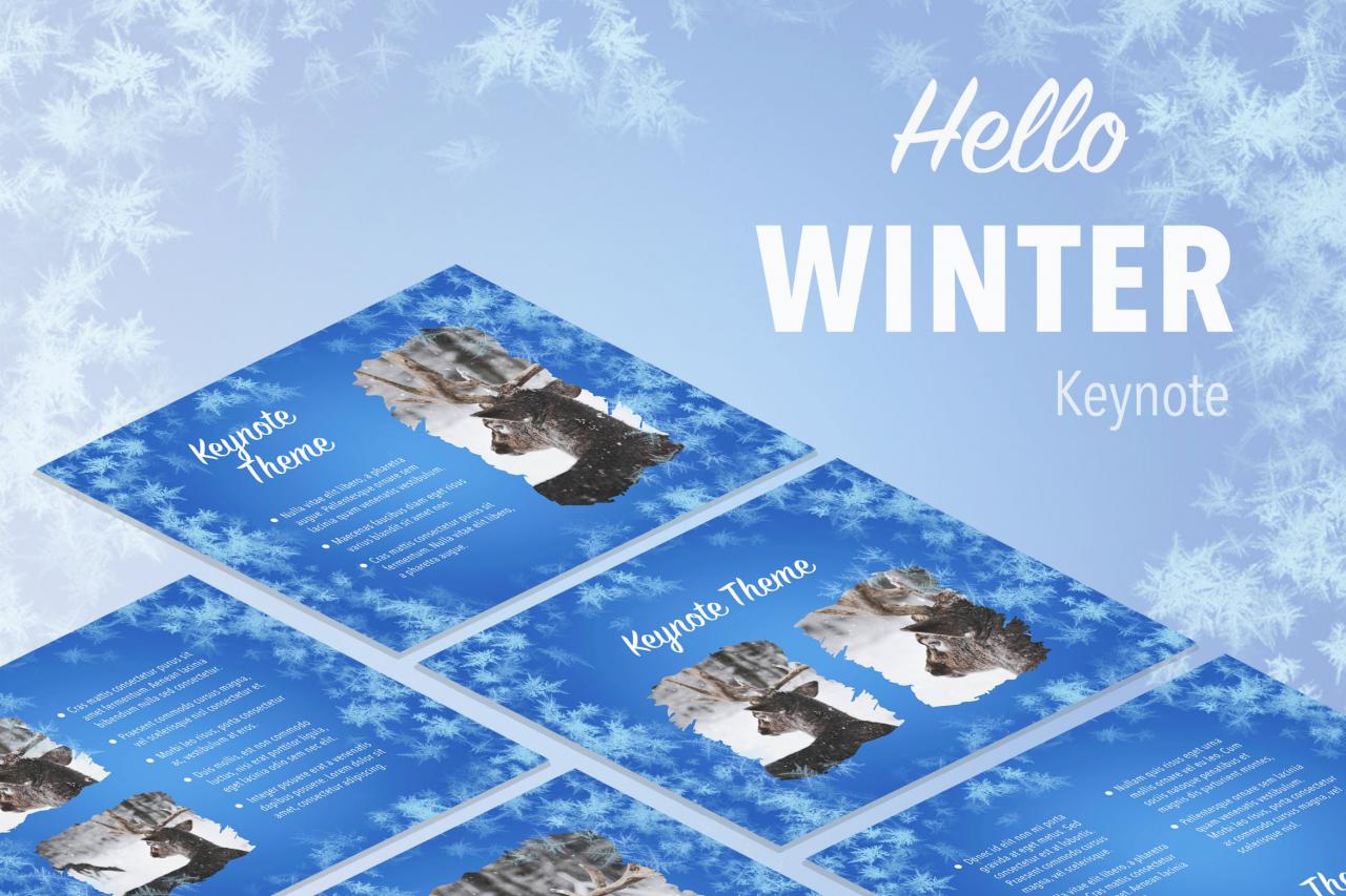 冬天雪花背景keynote幻灯片模板下载hello Winter Keynote Template 设计森林planforest