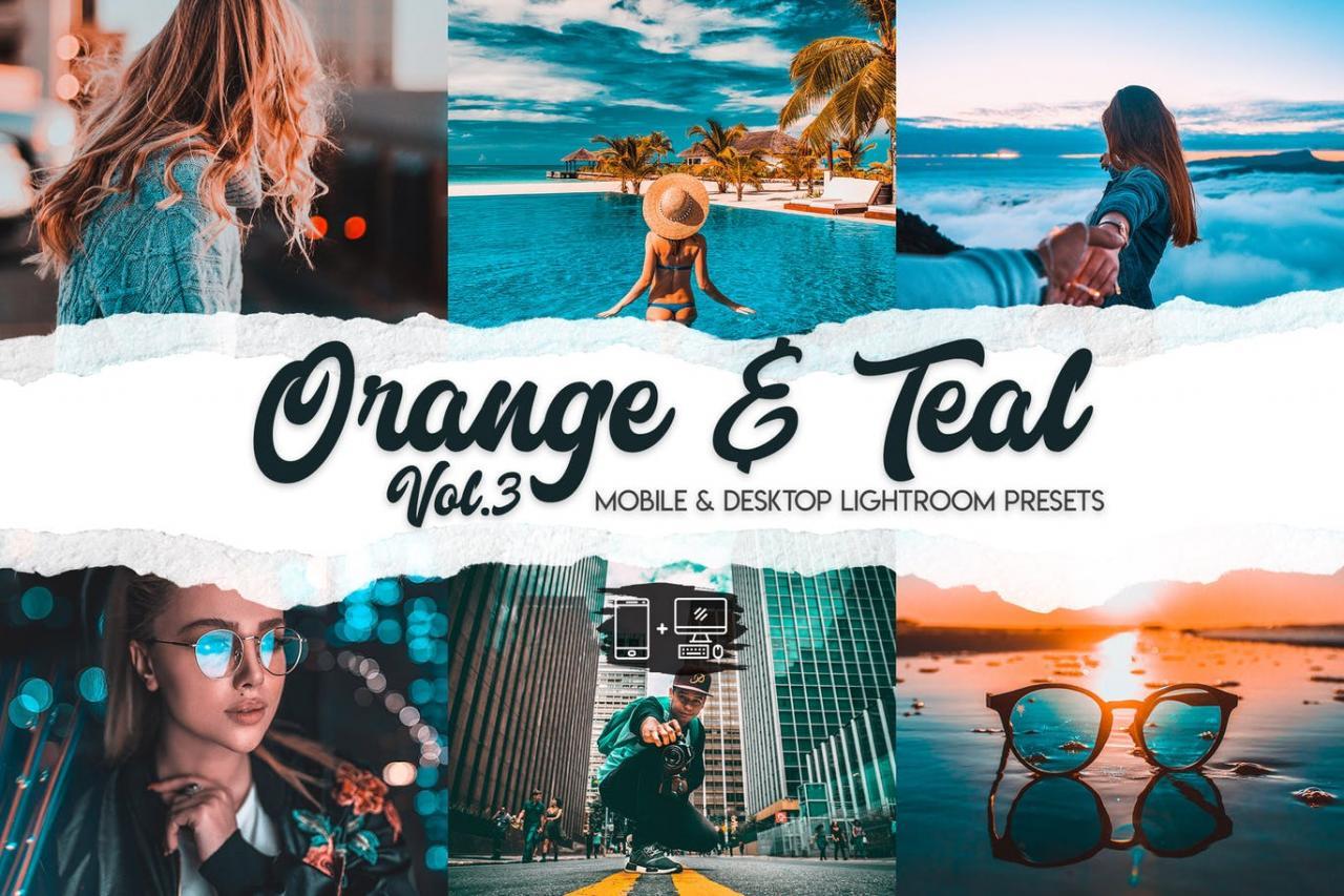 橙色 蓝绿色色调lr照片调色预设v3 Orange Teal Lightroom Presets Vol 3 设计森林planforest