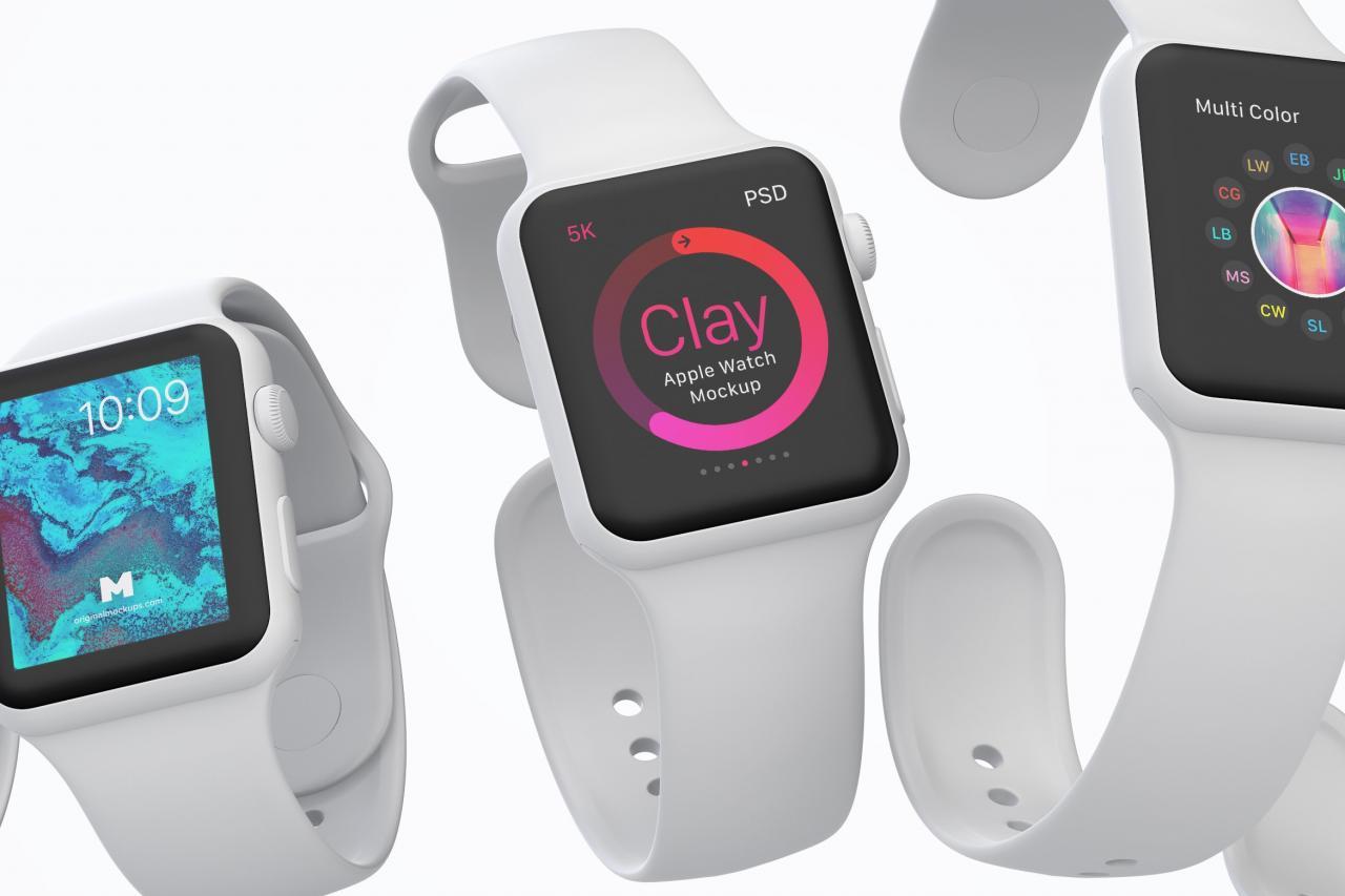 Apple Watch智能手表app应用ui设计屏幕演示样机08 Clay Apple Watch Mockup 08 设计森林planforest