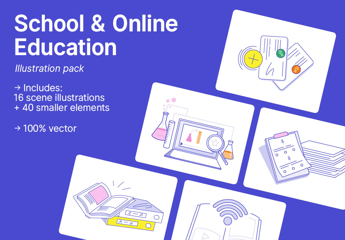 School Online Education Illustrations