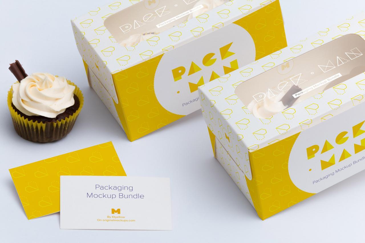 两只装纸杯蛋糕糕点包装盒设计样机04 Two Cupcake Box Mockup 04 设计森林 PlanForest