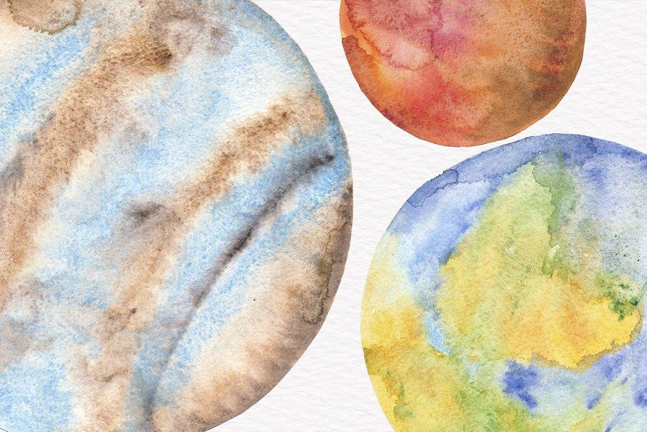 太空行星水彩设计素材包space Toolkit Watercolor Planets 设计森林planforest