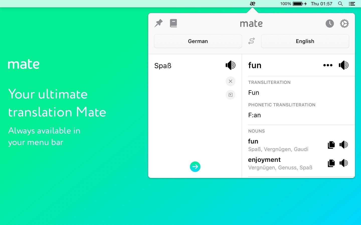 Mate Translate 6.2.0 - Mac上的快捷翻译工具