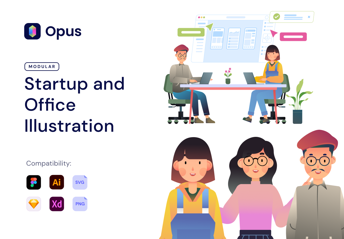 Opus startup and office illustration