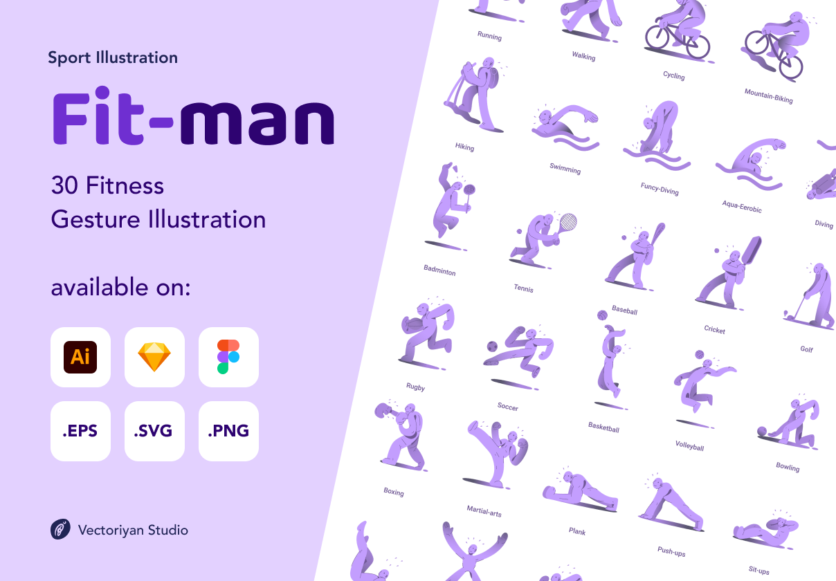 Fitman Sport – 30 Fitness Gesture Illustration