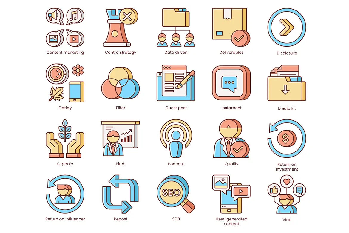 95个直播营销主题线条图标素材 95 influencer marketing line icons