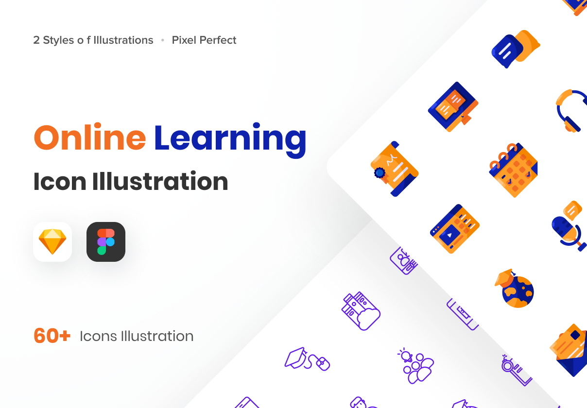 Online Learning Icon Illustrations