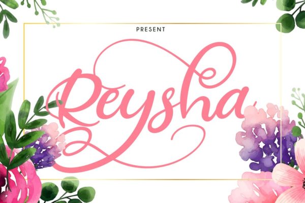 手写书法风格英文花体字脚本 reysha | flower script font