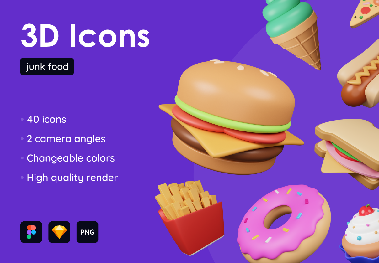 Junk Food Pack – Customizable 3D Icons