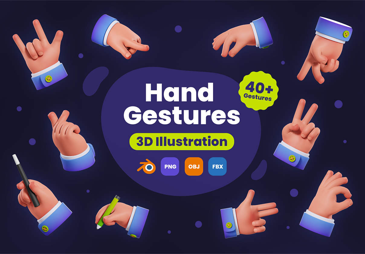Hand Gestures 3D Illustration
