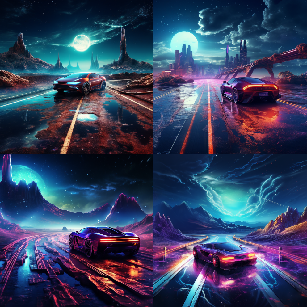 古老的破旧的未来高速公路,夜晚星云繁星,