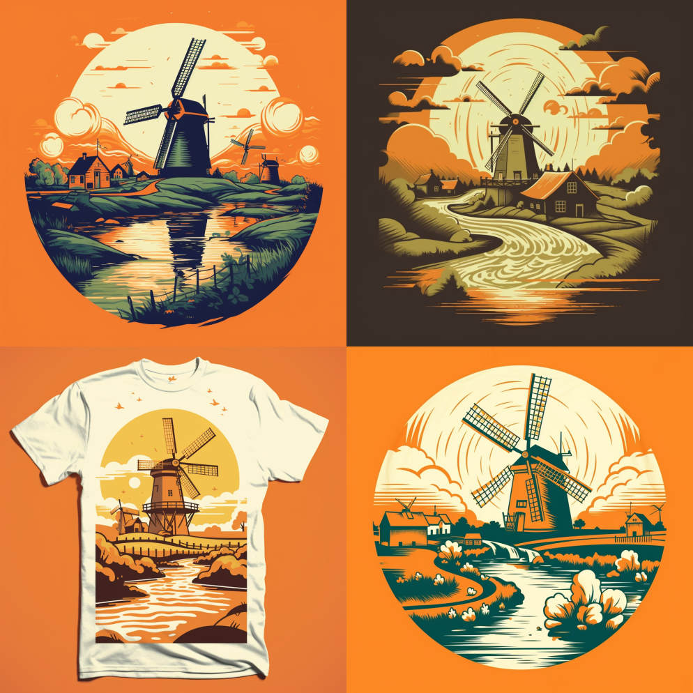 风车和荷兰人穿着橙色的乡村t恤，风格迷人