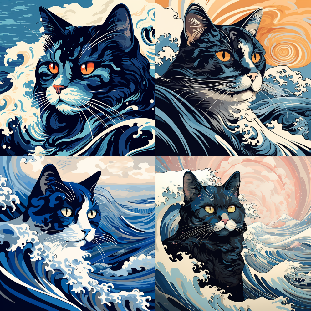 《猫》以深蓝色和天蓝色的风格描绘了神奈川
