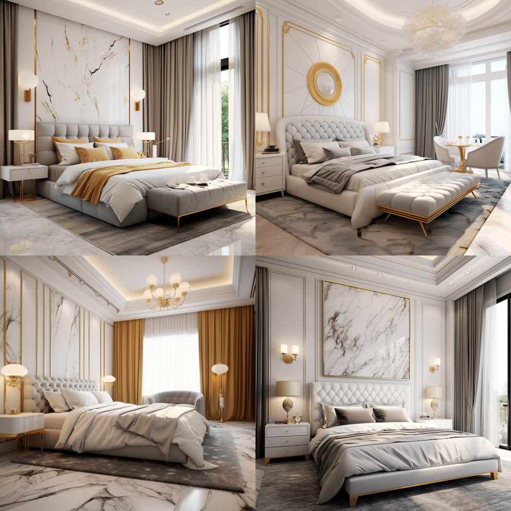 室内设计采用现代经典风格的卧室，采用白色
