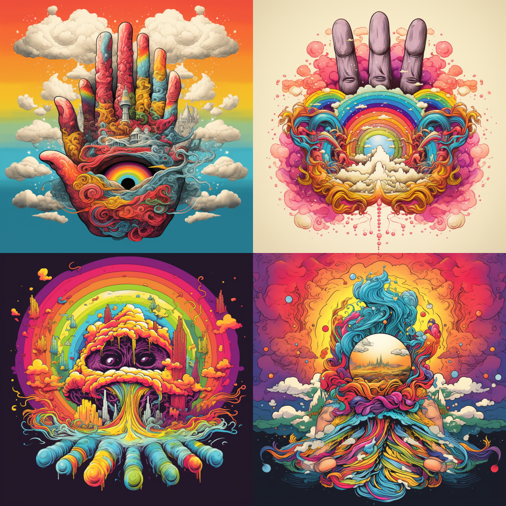 奇怪的绿宝石,迷幻,彩虹芯,插图,手,