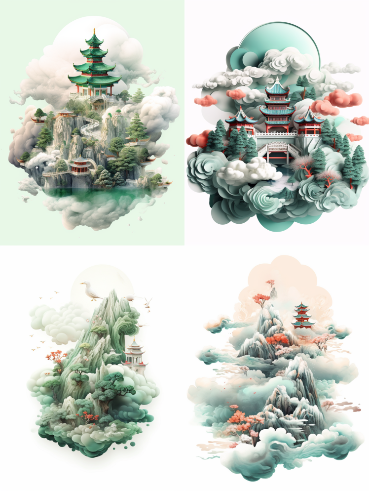 中国白底插图,8k,3D,粉笔,玉石,山