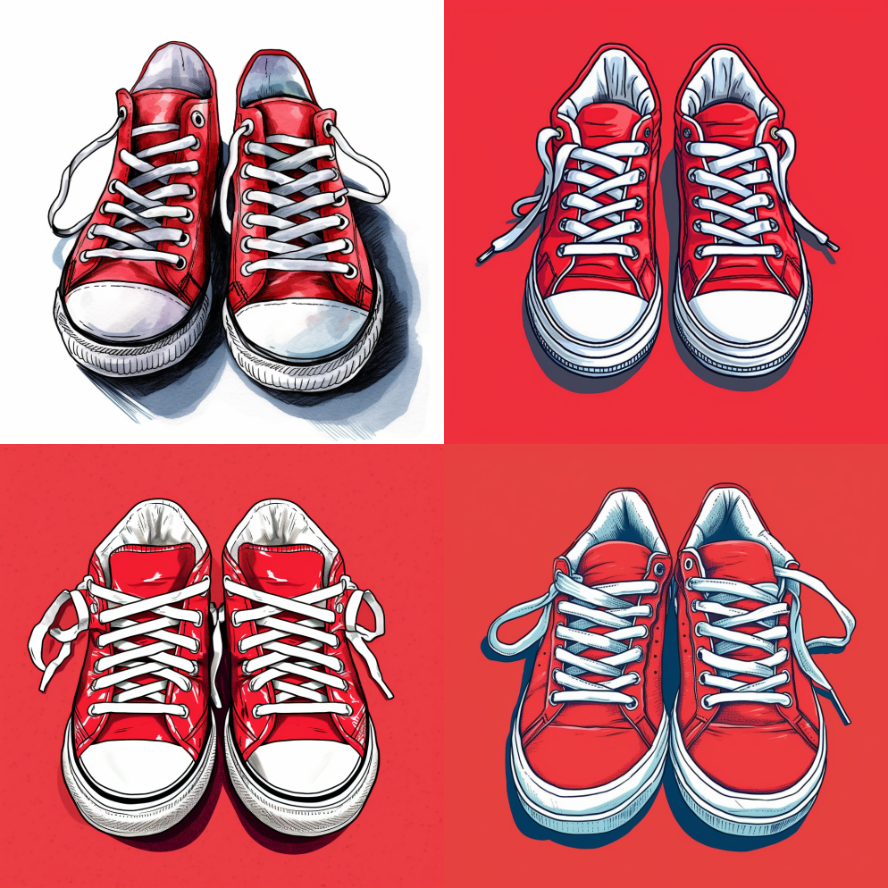 红色运动鞋的卡通形象，白色镶边，面朝前