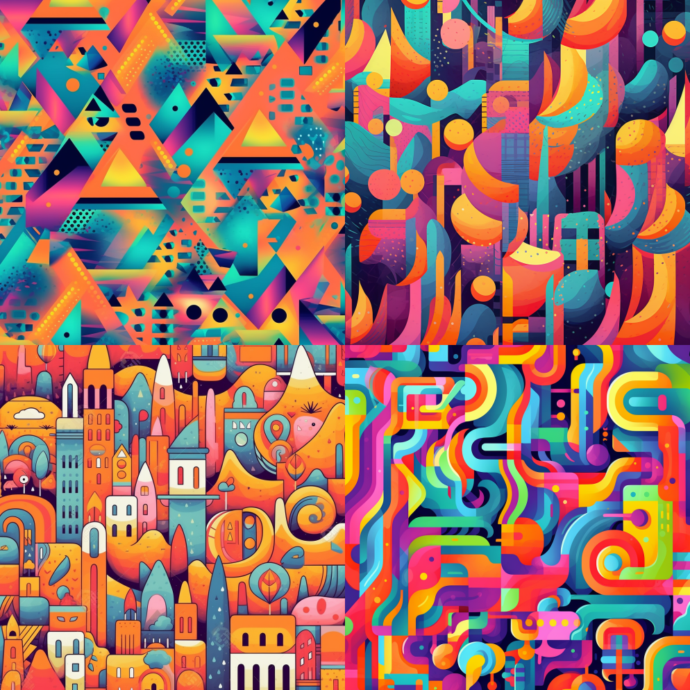 鲜艳快乐色彩的抽象图案代表着未来的乌托邦