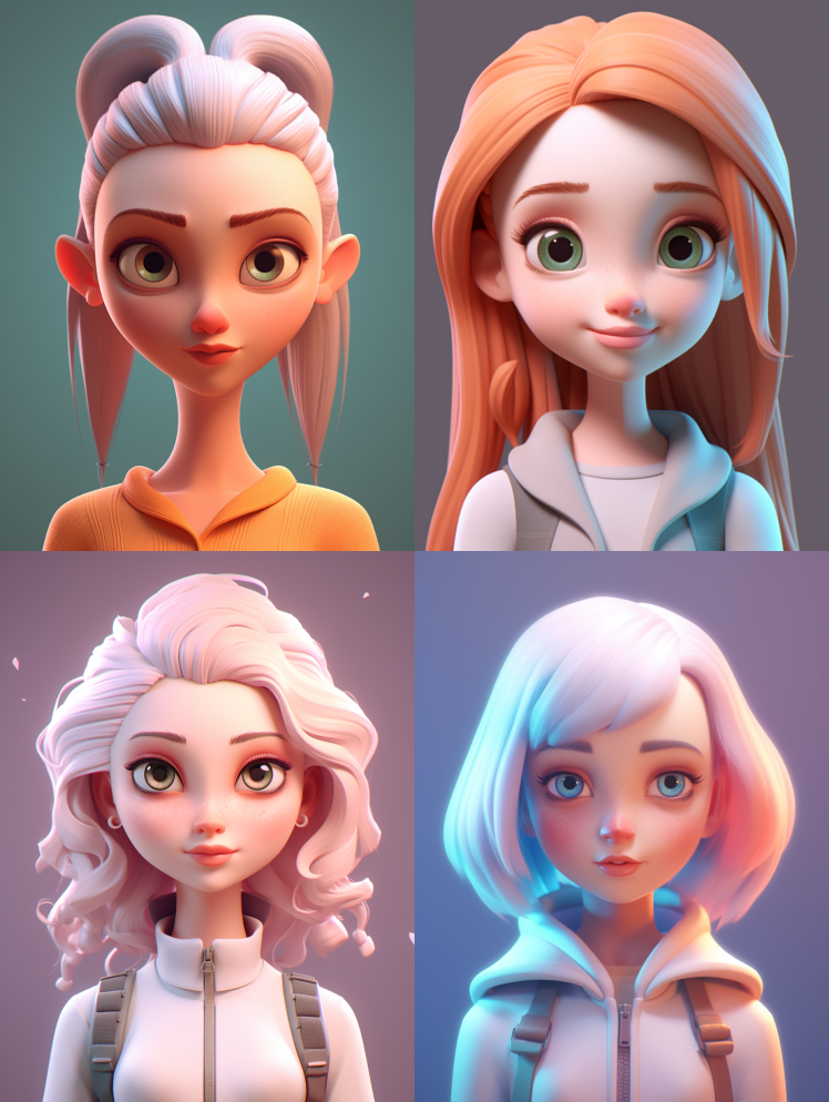 3D渲染卡通头像,女性,对称,个人资料图