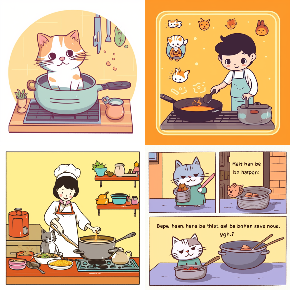 一只猫在做饭，一只猫正在为它准备食物，做