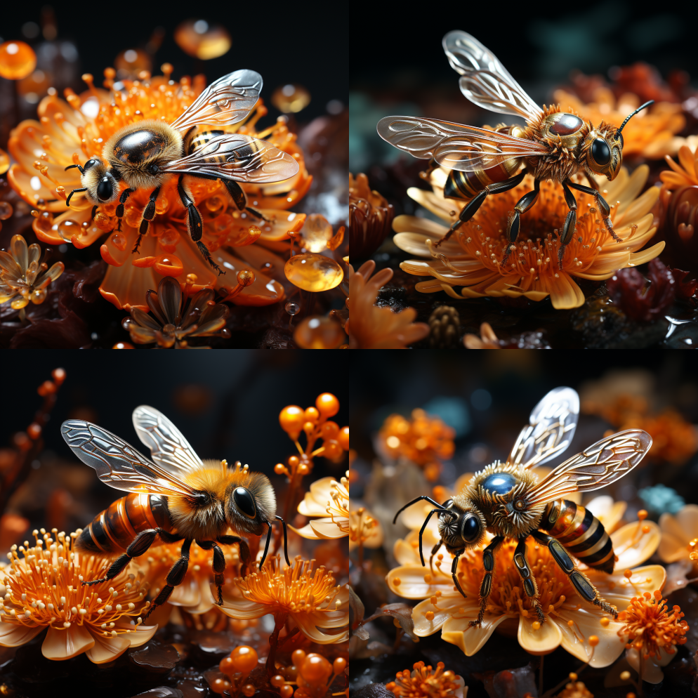一只蜜蜂从一朵美丽的精致的花中收集花粉：