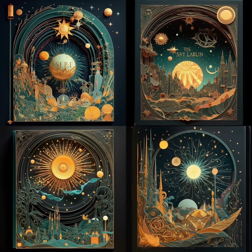 华丽的多维纸插图,纸羽毛,复古观星插图的