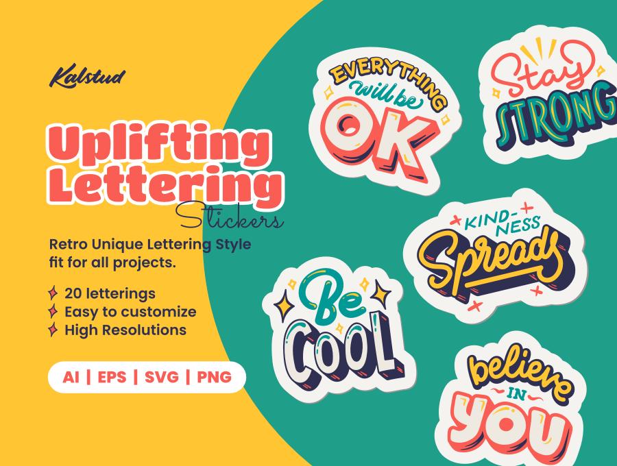 Uplifting Lettering Stickers Spread Positivity 令人振奋的文字贴纸:传播积极