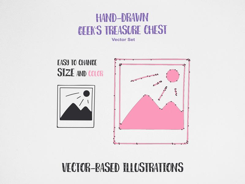 手绘调皮风格图标合集 Hand-drawn Geek’s Treasure Chest (AI, EPS, PDF, SVG, PNG)