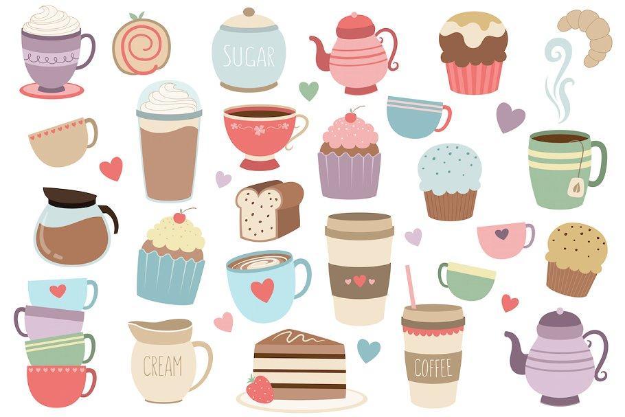 33个咖啡和茶矢量剪贴画 Coffee and Tea 33 pc Vector Clipart