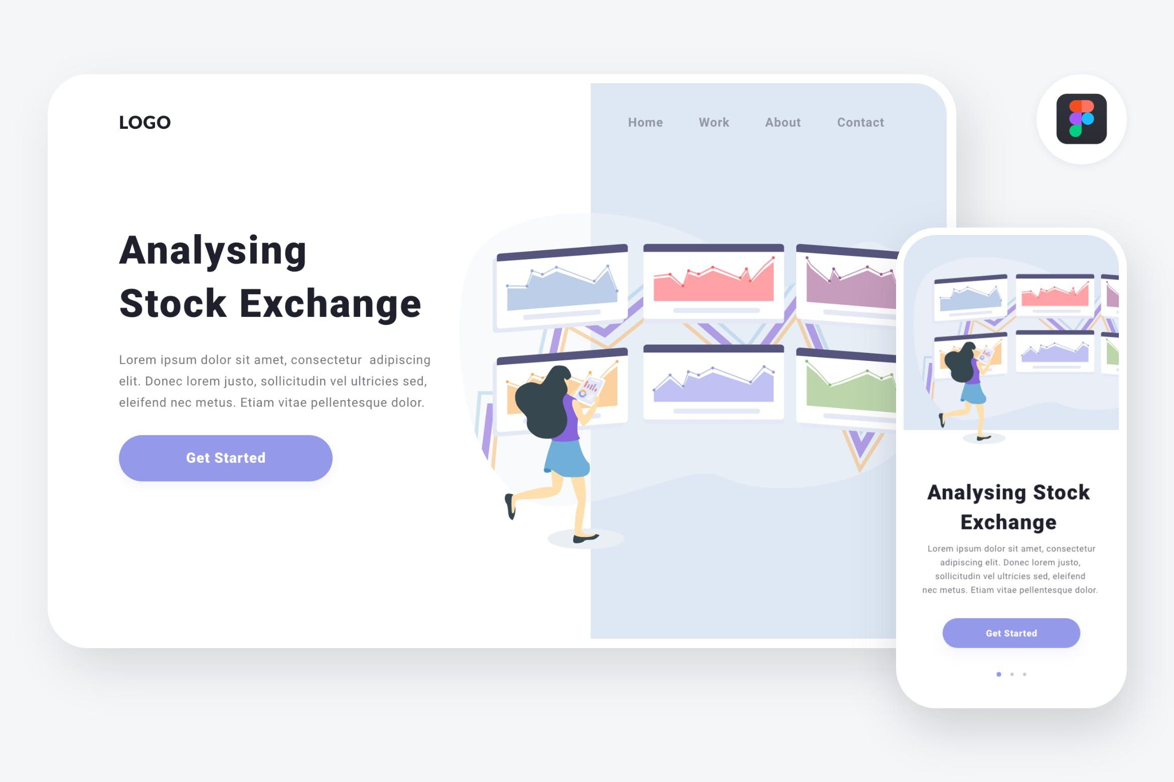证券交易所场景APP&Web设计概念插画[Figma&SVG] Analysing stock exchange illustration (Figma, SVG)