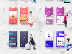 20款运动健身APP样机效果单页风格展示iphone手机UI界面PSD设计素材图