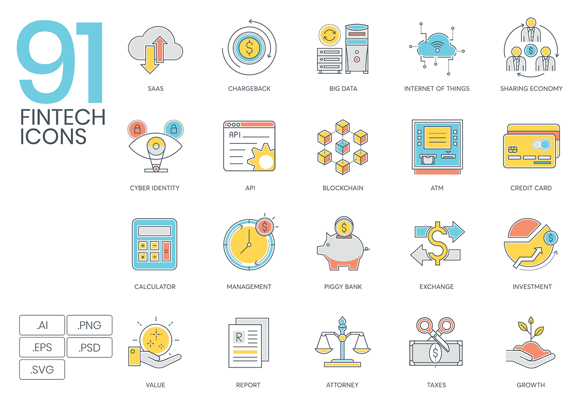 91 Fintech Color Line Icons