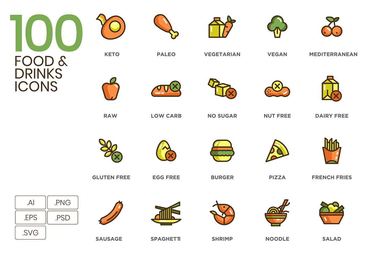 100 Food & Drinks Icons
