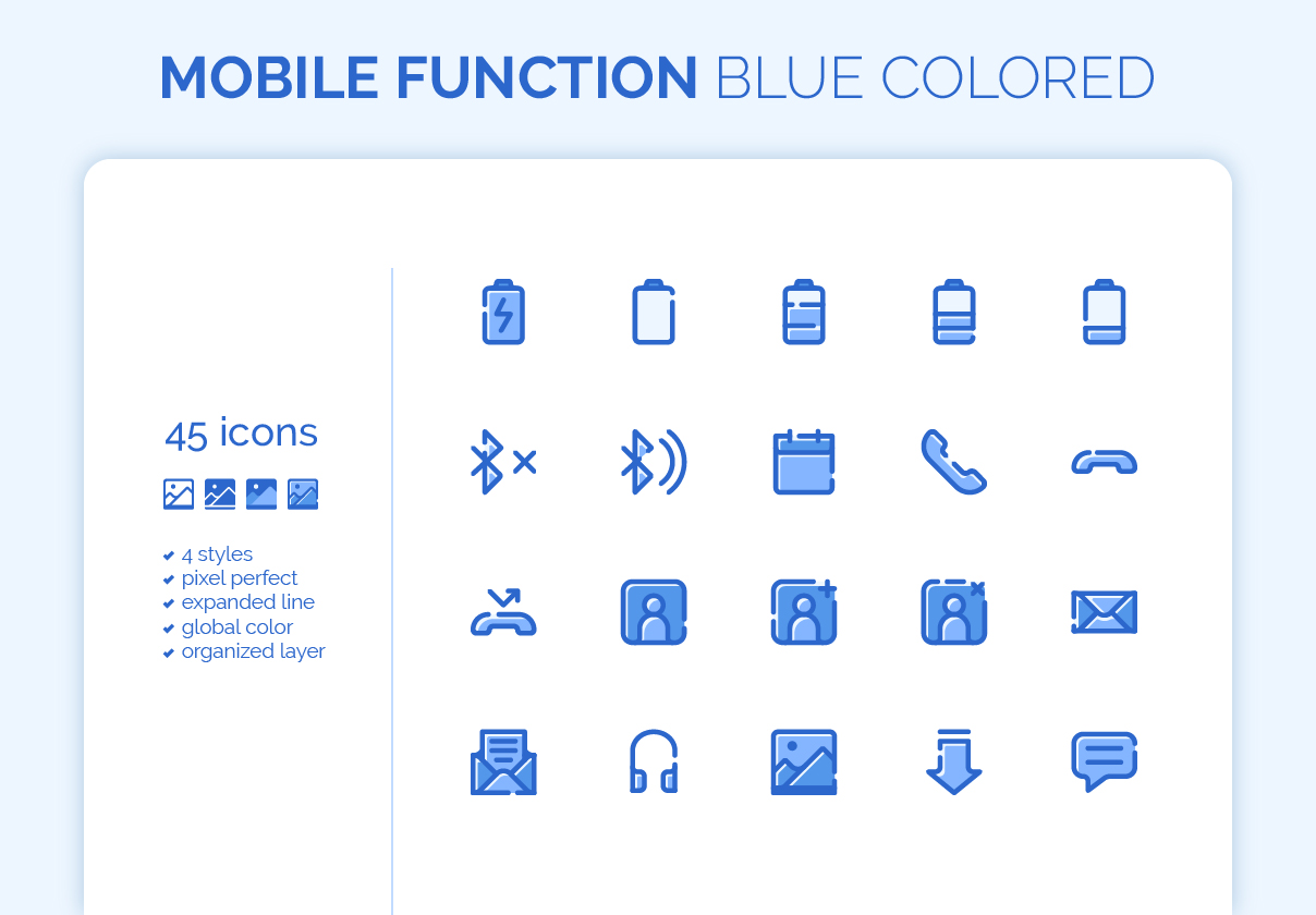 180 Mobile Functions Icons Blue Colored