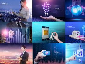 9款未来商业科技金融大数据合成海报背景展板模板PSD设计素材图