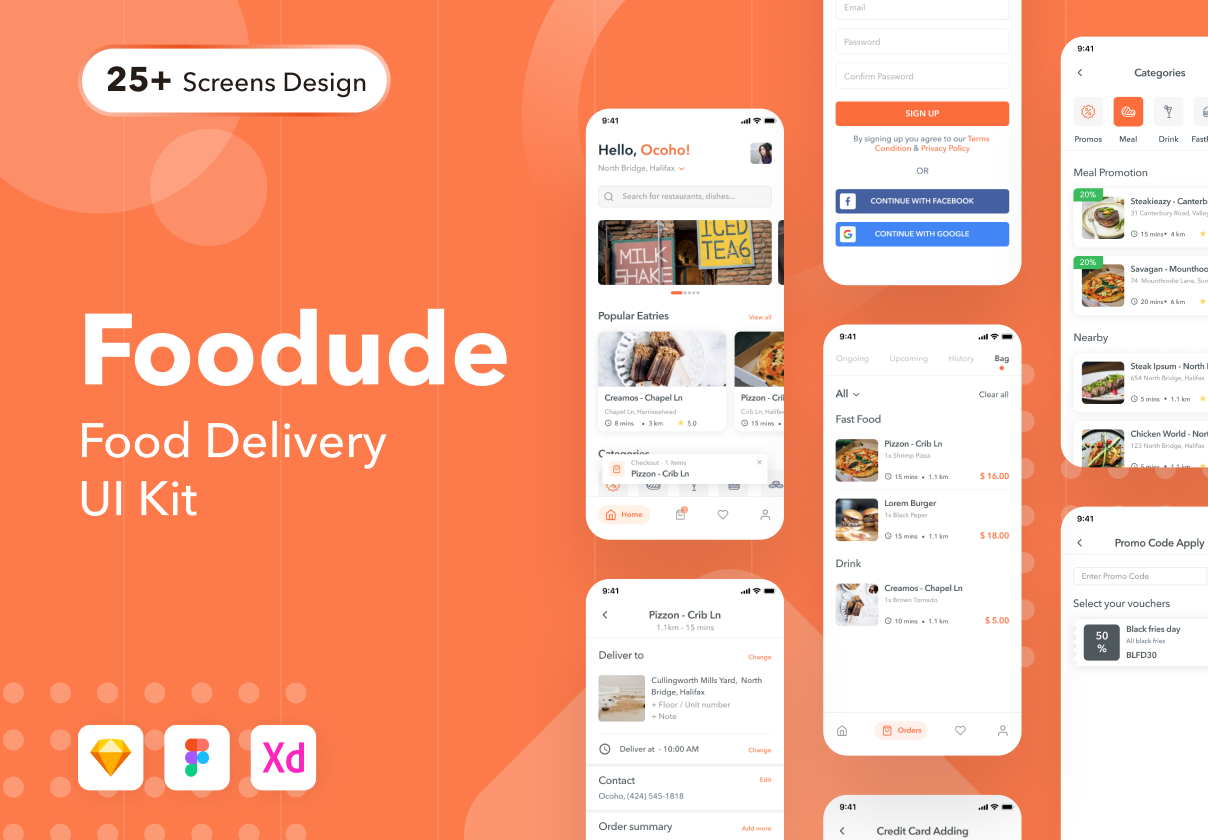 Foodude – Food Delivery App UI KIT