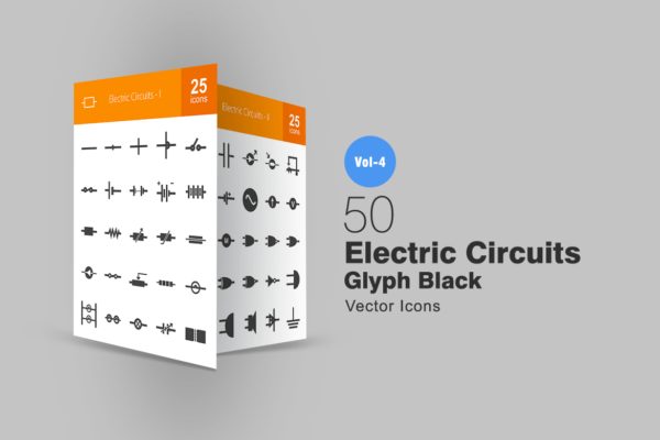 50枚电路线路板主题黑色字体图标 50 Electric Circuits Glyph Icons