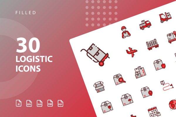 30枚物流运输填充图标素材 Logistic Filled