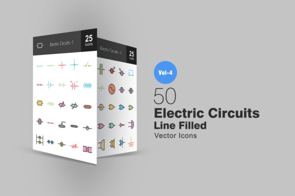 50枚电路线路板主题线性填充图标 50 Electric Circuits Line Filled Icons