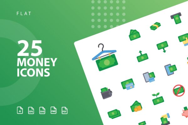 25枚金钱主题扁平设计风格矢量图标 Money Flat Icons