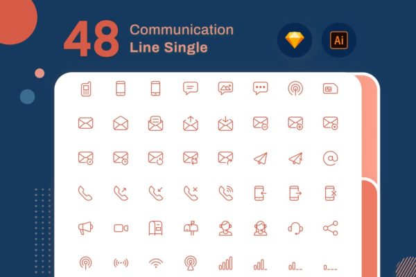 Line Senja图标系列：电子通讯主题矢量线性图标素材包 Line Senja – Communication