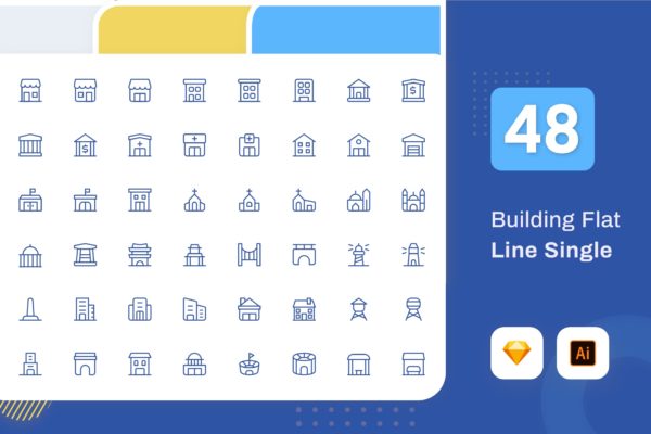 Line Senja图标系列：建筑主题矢量线性图标素材包 Line Senja – Buiding