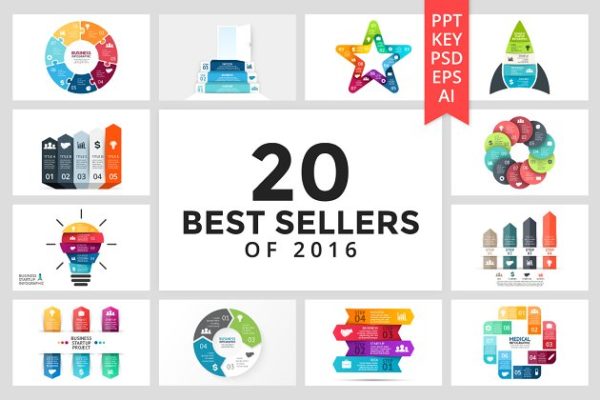 幻灯片设计元素信息图表图形素材 20 Best Sellers of 2016.