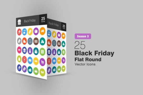 25枚黑色星期五主题扁平风矢量圆形图标 25 Black Friday Flat Round Icons
