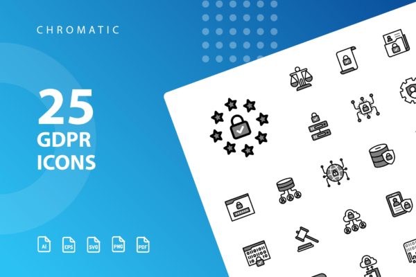 25枚GDPR通用数据保护条例主题Chromatic风格图标 GDPR Chromatic