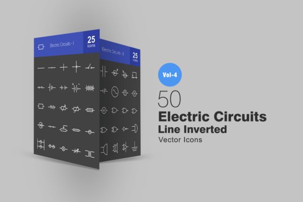 50枚电路线路板主题反转色线性图标 50 Electric Circuits Line Inverted Icons