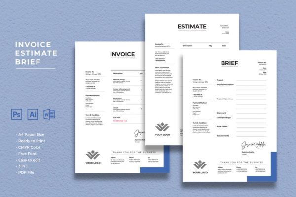 简约实用账单/发票/单据/费用清单设计模板 Invoice Estimate Brief